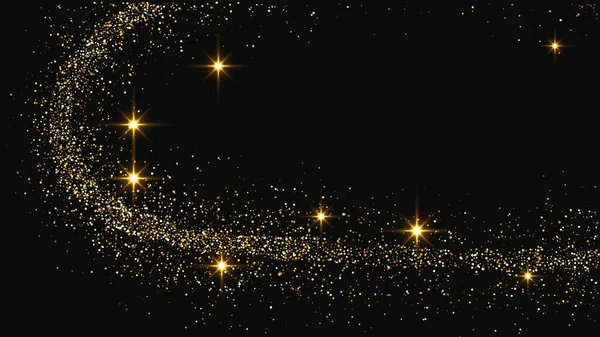 Золотая Блестящая Конфетти Волна Звездная Пыль Набор Трех Фонов Золотыми — стоковый вектор
