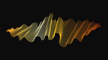 Karanlık arka planda lüks altın dalgaları olan soyut bir fon. Modern teknoloji arka planı, dalga tasarımı. Vektör illüstrasyonu