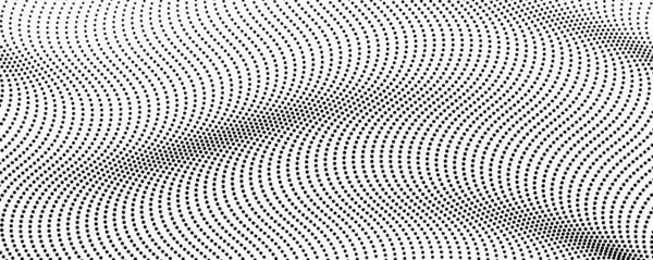 流れる点を持つハーフトーンモノクロの背景 抽象的な波 黒と白のテクスチャ ベクトルイラスト — ストックベクタ