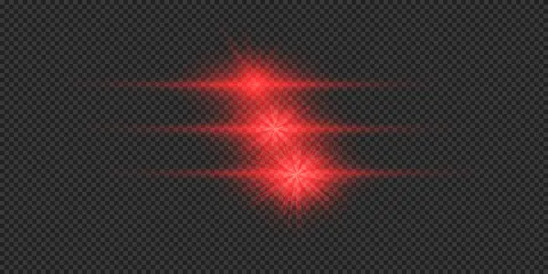 Světelný Efekt Záblesků Objektivu Tři Červené Vodorovné Zářící Efekty Třesku — Stockový vektor