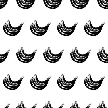 Seamless pattern with black wavy grunge brush strokes in abstract shapes on white background. Vector illustration