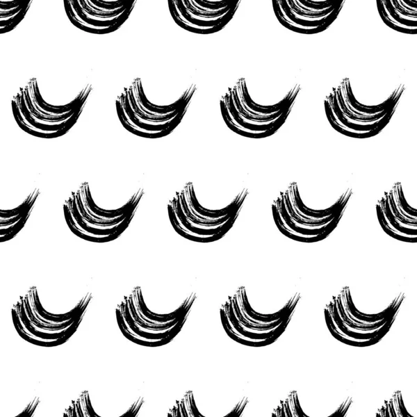 Seamless Pattern Black Wavy Grunge Brush Strokes Abstract Shapes White — Stok Vektör