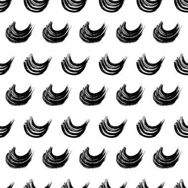 Seamless pattern with black wavy grunge brush strokes in abstract shapes on white background. Vector illustration