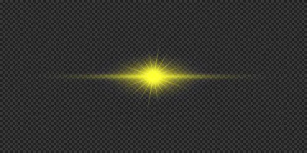 Efecto Luminoso Las Bengalas Efecto Starburst Claro Brillante Horizontal Amarillo — Archivo Imágenes Vectoriales