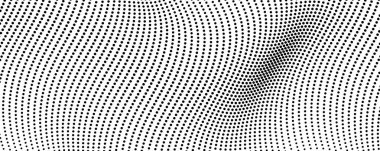 Yarım tonluk tek renkli arkaplan ve akışkan noktalar. Siyah beyaz soyut dalga dokusu. Vektör illüstrasyonu