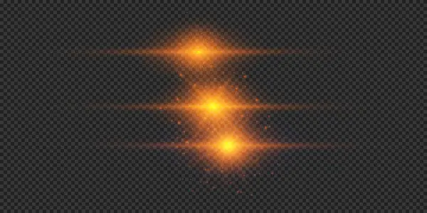 Light Effect Lens Flares Three Orange Horizontal Glowing Light Starburst — Stock Vector