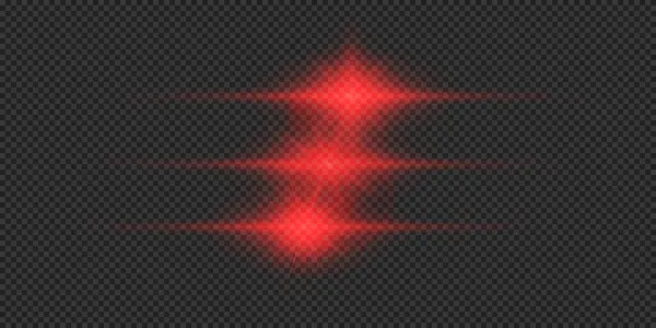 Světelný Efekt Záblesků Objektivu Tři Červené Vodorovné Zářící Efekty Třesku — Stockový vektor