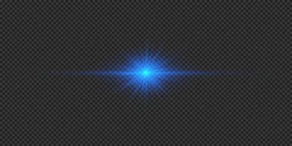 Světelný Efekt Záblesků Objektivu Modré Vodorovné Zářící Světlo Třeskne Efektem — Stockový vektor
