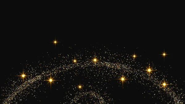 Gold Glittering Confetti Wave Stardust Set Three Backdrops Golden Magical — Stock Vector