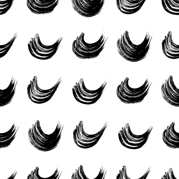 Seamless Pattern Black Wavy Grunge Brush Strokes Abstract Shapes White — Vector de stock