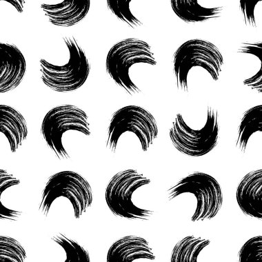 Seamless pattern with black wavy grunge brush strokes in abstract shapes on white background. Vector illustration
