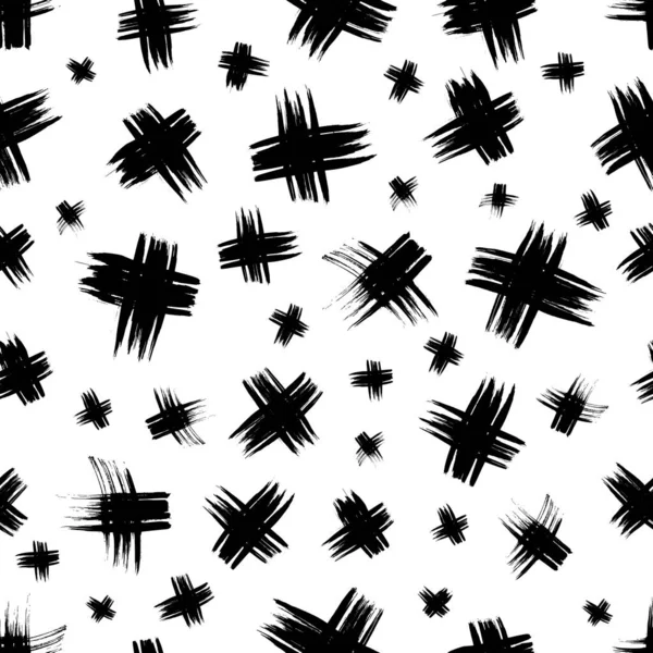 Elle çizilmiş çapraz sembollü kusursuz desen. Beyaz arka planda siyah çizim işareti. Vektör illüstrasyonu