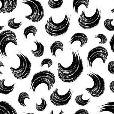 Seamless pattern with black wavy grunge brush strokes in abstract shapes on white background. Vector illustration