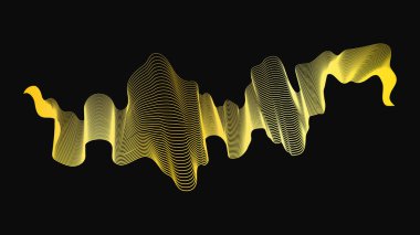 Karanlık arka planda lüks altın dalgaları olan soyut bir fon. Modern teknoloji arka planı, dalga tasarımı. Vektör illüstrasyonu