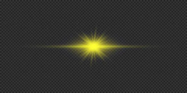 Ljuseffekt Linsbloss Gul Horisontell Glödande Ljus Starburst Effekt Med Gnistrar — Stock vektor
