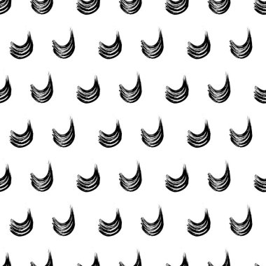 Seamless pattern with black wavy grunge brush strokes in abstract shapes on white background. Vector illustration