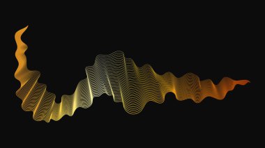 Karanlık arka planda lüks altın dalgaları olan soyut bir fon. Modern teknoloji arka planı, dalga tasarımı. Vektör illüstrasyonu