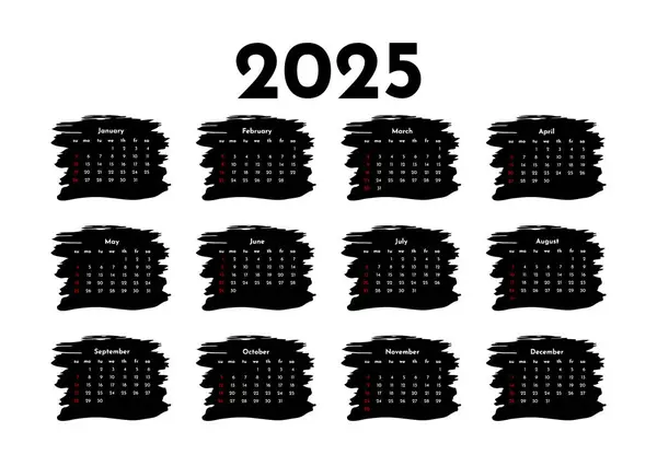 Calendrier 2025 Isolé Sur Fond Blanc Dimanche Lundi Modèle Affaires — Image vectorielle