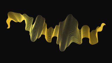Karanlık arka planda lüks altın dalgaları olan soyut bir fon. Modern teknoloji arka planı, dalga tasarımı. Vektör illüstrasyonu