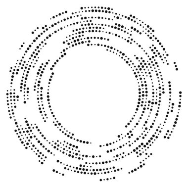 Soyut siyah yarım ton noktalı arkaplan daire şeklinde. Yarım ton noktalarını çember yapın. Vektör illüstrasyonu