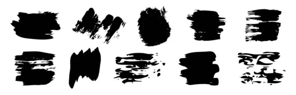 Svart Grunge Penseldrag Uppsättning Svarta Handmålade Penselbläck Fläckar Bläck Fläckar — Stock vektor