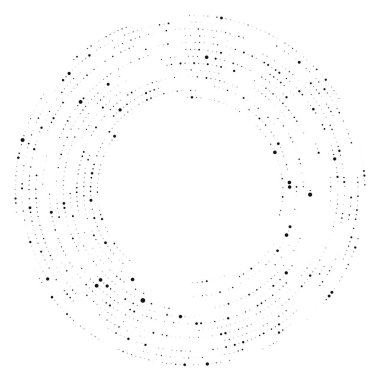 Soyut siyah yarım ton noktalı arkaplan daire şeklinde. Yarım ton noktalarını çember yapın. Vektör illüstrasyonu