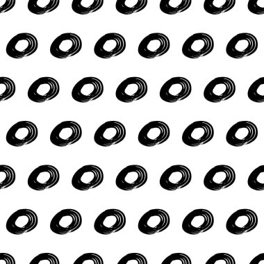 Kusursuz desenli, el çizimi, beyaz zemin üzerine çizilmiş karalama çemberleri. Soyut grunge dokusu. Vektör illüstrasyonu