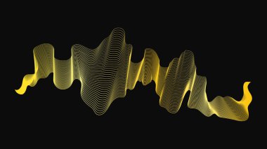 Karanlık arka planda lüks altın dalgaları olan soyut bir fon. Modern teknoloji arka planı, dalga tasarımı. Vektör illüstrasyonu