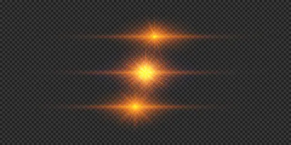 Efecto Luminoso Las Bengalas Tres Luces Brillantes Horizontales Anaranjadas Con — Archivo Imágenes Vectoriales
