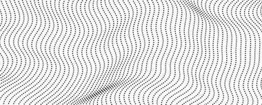 Yarım tonluk tek renkli arkaplan ve akışkan noktalar. Siyah beyaz soyut dalga dokusu. Vektör illüstrasyonu