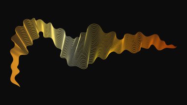 Karanlık arka planda lüks altın dalgaları olan soyut bir fon. Modern teknoloji arka planı, dalga tasarımı. Vektör illüstrasyonu