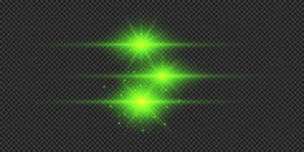 Efecto Luminoso Las Bengalas Tres Reflejos Estelares Brillantes Horizontales Verdes — Archivo Imágenes Vectoriales