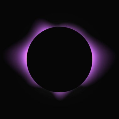 Circle illuminate frame with gradient. Purple round neon banner isolated on black background. Vector illustration
