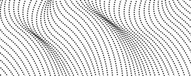 Yarım tonluk tek renkli arkaplan ve akışkan noktalar. Siyah beyaz soyut dalga dokusu. Vektör illüstrasyonu