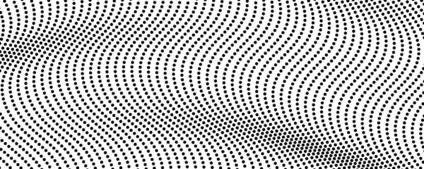 Yarım tonluk tek renkli arkaplan ve akışkan noktalar. Siyah beyaz soyut dalga dokusu. Vektör illüstrasyonu