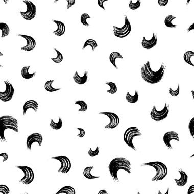 Seamless pattern with black wavy grunge brush strokes in abstract shapes on white background. Vector illustration