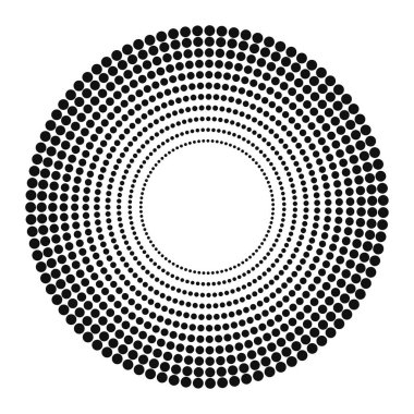Soyut siyah yarım ton noktalı arkaplan daire şeklinde. Yarım ton noktalarını çember yapın. Vektör illüstrasyonu