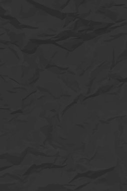 Siyah, buruşuk kağıt arka plan. Posterler ve afişler için buruşturulmuş dikey boş kağıt şablonu. Vektör illüstrasyonu