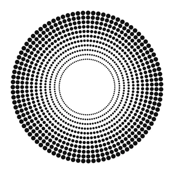 Soyut siyah yarım ton noktalı arkaplan daire şeklinde. Yarım ton noktalarını çember yapın. Vektör illüstrasyonu