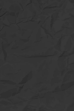 Siyah, buruşuk kağıt arka plan. Posterler ve afişler için buruşturulmuş dikey boş kağıt şablonu. Vektör illüstrasyonu