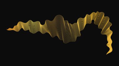 Karanlık arka planda lüks altın dalgaları olan soyut bir fon. Modern teknoloji arka planı, dalga tasarımı. Vektör illüstrasyonu