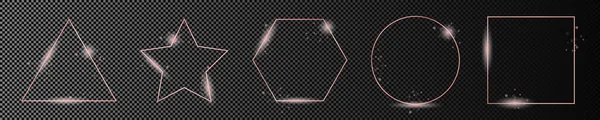 Set Von Fünf Roségold Glühenden Rahmen Unterschiedlicher Geometrischer Form Isoliert — Stockvektor
