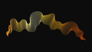 Karanlık arka planda lüks altın dalgaları olan soyut bir fon. Modern teknoloji arka planı, dalga tasarımı. Vektör illüstrasyonu