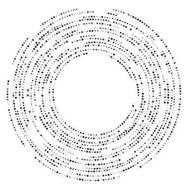 Soyut siyah yarım ton noktalı arkaplan daire şeklinde. Yarım ton noktalarını çember yapın. Vektör illüstrasyonu