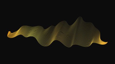 Karanlık arka planda lüks altın dalgaları olan soyut bir fon. Modern teknoloji arka planı, dalga tasarımı. Vektör illüstrasyonu