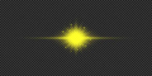 Световое Воздействие Бликов Объектива Желтый Горизонтальный Светящийся Световой Эффект Звездопада — стоковый вектор