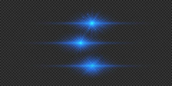 Light Effect Lens Flares Three Blue Horizontal Glowing Light Starburst — Stock Vector