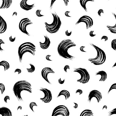 Seamless pattern with black wavy grunge brush strokes in abstract shapes on white background. Vector illustration