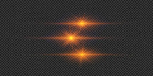 Efecto Luminoso Las Bengalas Tres Luces Brillantes Horizontales Anaranjadas Con — Archivo Imágenes Vectoriales