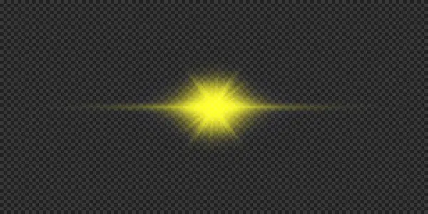 Licht Effect Van Lens Fakkels Geel Horizontaal Gloeiend Licht Starburst — Stockvector
